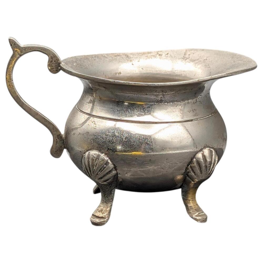Silverplate Footed Creamer‎ Pitcher 3 Leg Shell Feet Mini Made in India Decor